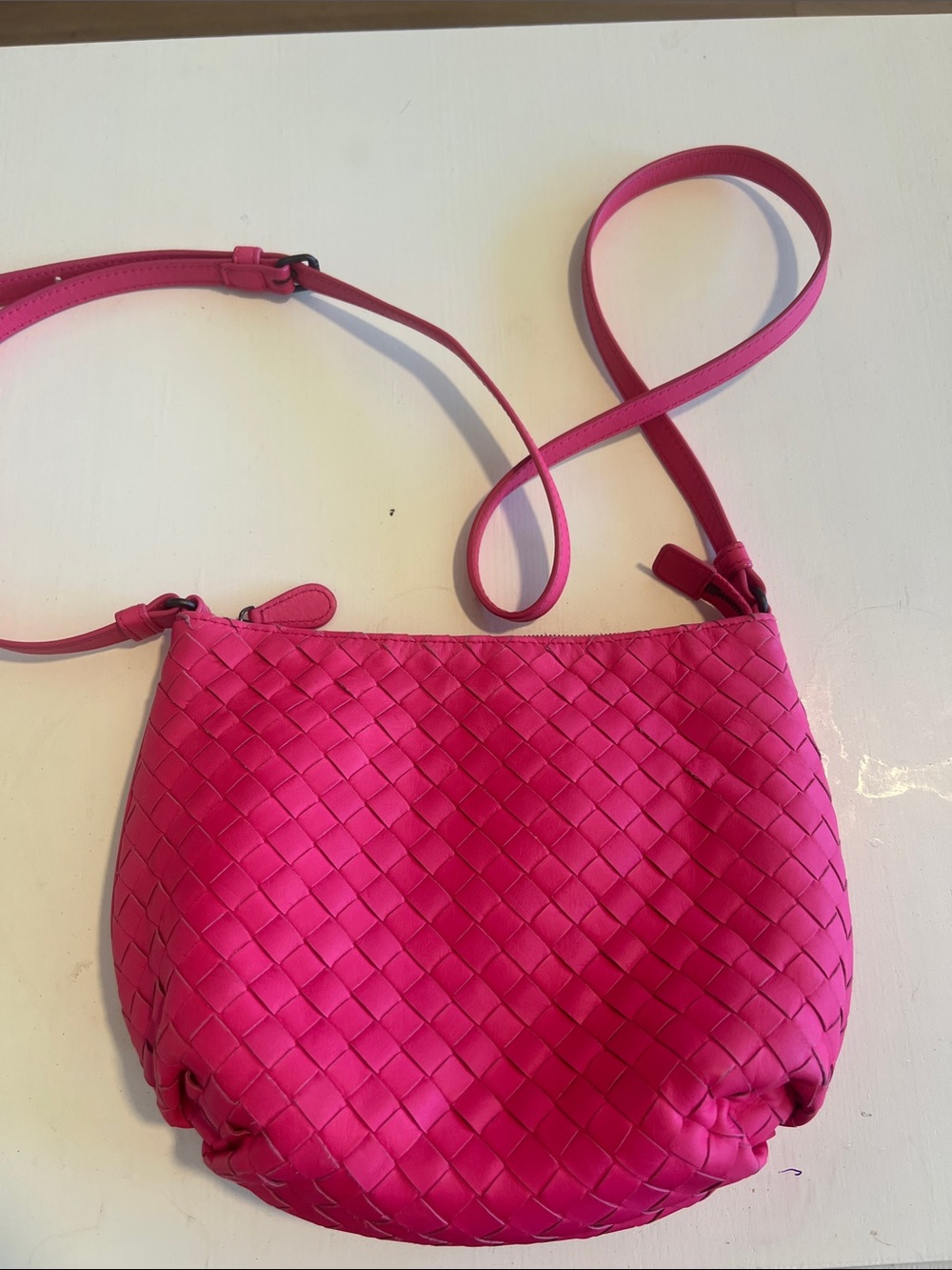 Bottega Veneta Hot Pink Woven Crossbody Bag